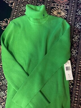 Lauren Ralph Lauren Neon Green Ribbed Turtleneck Sweater